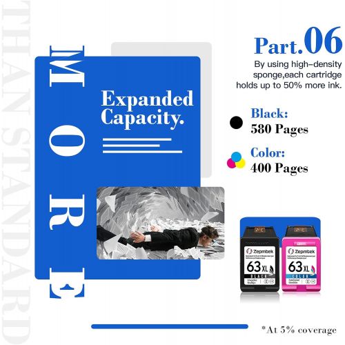  ZepmTek Remanufactured Ink Cartridge Replacement for HP 63XL 63 XL Used with OfficeJet 3830 5252 4650 5258 4655 4652 5255 5200 Envy 4520 4510 DeskJet 3636 1111 3630 1112 Printer (1