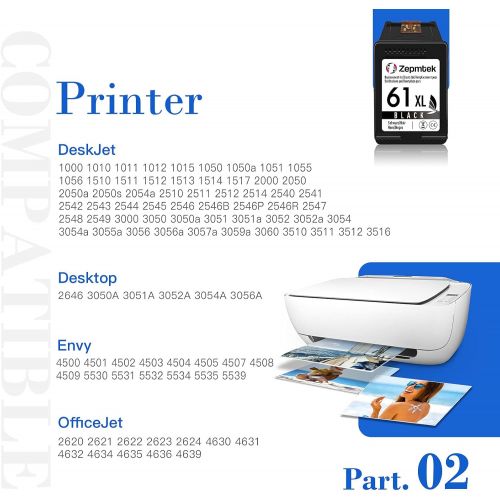  ZepmTek Remanufactured Ink Cartridge Replacement for HP 61XL 61 XL Used with Envy 4500 4502 5530 DeskJet 2512 1512 2542 2540 2544 3000 3052a 1055 3051a 2548 OfficeJet 4630 4635 463