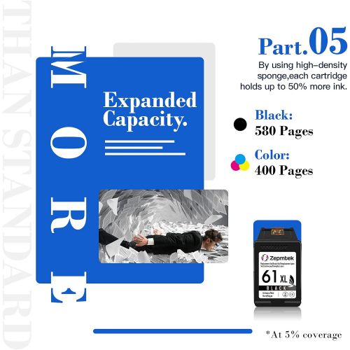  ZepmTek Remanufactured Ink Cartridge Replacement for HP 61XL 61 XL Used with Envy 4500 4502 5530 DeskJet 2512 1512 2542 2540 2544 3000 3052a 1055 3051a 2548 OfficeJet 4630 4635 463