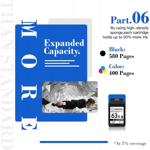  ZepmTek Remanufactured Ink Cartridge Replacement for HP 63XL 63 XL Used with OfficeJet 3830 5252 4650 5258 4655 4652 5255 5200 Envy 4520 4510 DeskJet 3636 1111 3630 1112 3637 3632
