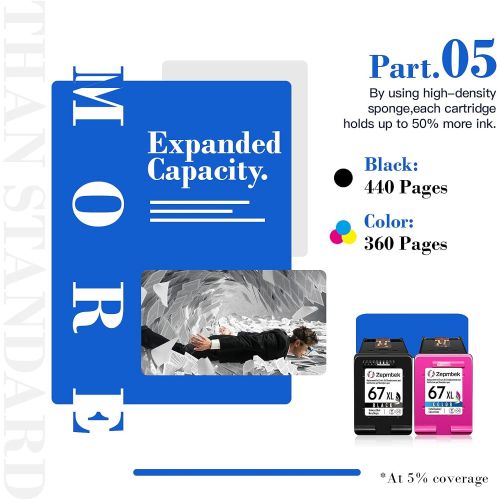  ZepmTek Remanufactured Ink Cartridge Replacement for HP 67XL 67 XL Used with DeskJet 2700 2752 2755 2710 2722 Plus 4100 4152 4155 Pro 6400 6452 6455 Envy 6000 6055 6022 6020 6052（1