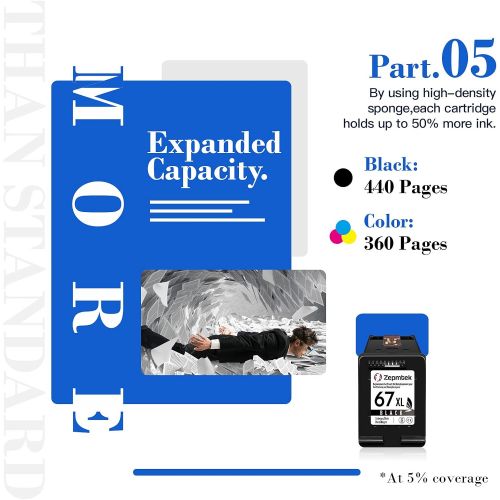  ZepmTek Remanufactured Ink Cartridge Replacement for HP 67XL 67 XL Used with DeskJet 2700 2752 2755 2710 2722 Plus 4100 4152 4155 4140 Pro 6400 6452 6455 Envy 6000 6055 6022 6020 6