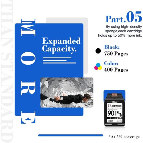  ZepmTek Remanufactured Ink Cartridge Replacement for HP 901XL 901 XL Work with OfficeJet J4500 J4550 J4680 J4580 J4540 J4680c J4525 J4535 J4524 J4624 G510a G510b G510g G510h G510n