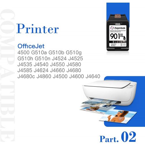  ZepmTek Remanufactured Ink Cartridge Replacement for HP 901XL 901 XL Work with OfficeJet J4500 J4550 J4680 J4580 J4540 J4680c J4525 J4535 J4524 J4624 G510a G510b G510g G510h G510n