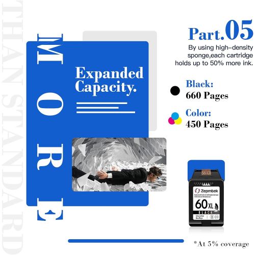  ZepmTek Remanufactured Ink Cartridge Replacement for HP 60XL 60 XL Used with PhotoSmart C4700 C4795 C4600 D110a Envy 120 100 114 DeskJet F4235 F4580 F4400 F2430 F4440 F2480 D1660 P