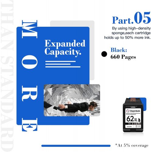  ZepmTek Remanufactured Ink Cartridge Replacement for HP 62XL 62 XL Used with Envy 7640 5642 5663 5540 5643 7645 5660 5661 5544 5542 OfficeJet 5745 5740 250 5746 200 200c 8040 5741