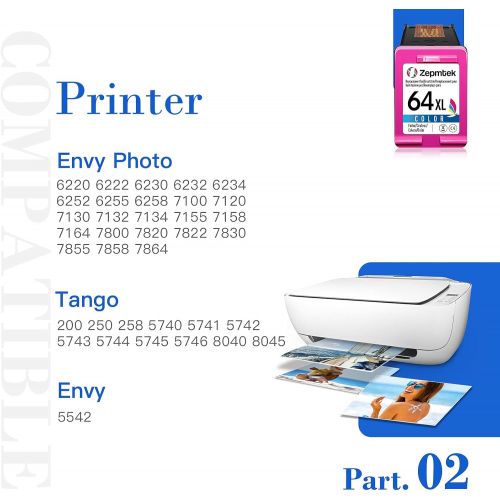  ZepmTek Remanufactured Ink Cartridge Replacement for HP 64XL 64 XL（1 Tri-color）Used with Envy Photo 7800 7858 7155 7855 6255 7100 6252 7158 7164 6222 7120 7130 7100 Tango X Smart H
