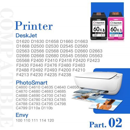  ZepmTek Remanufactured Ink Cartridge Replacement for HP 60XL 60 XL Used with PhotoSmart C4700 C4795 C4600 D110a Envy 120 100 114 DeskJet F4235 F4580 F4400 F2430 F4440 Printer (1 Bl