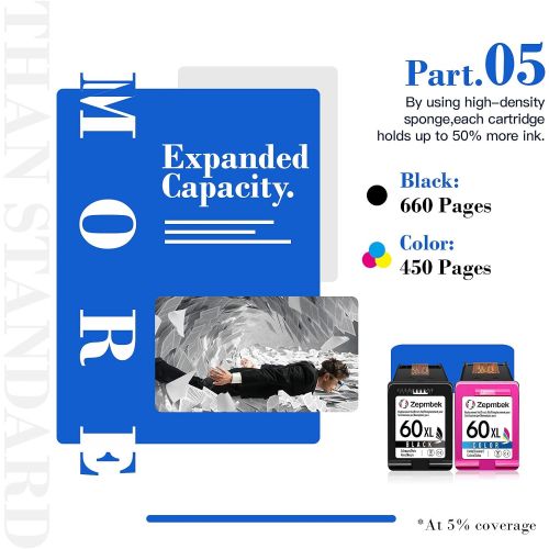  ZepmTek Remanufactured Ink Cartridge Replacement for HP 60XL 60 XL Used with PhotoSmart C4700 C4795 C4600 D110a Envy 120 100 114 DeskJet F4235 F4580 F4400 F2430 F4440 Printer (1 Bl