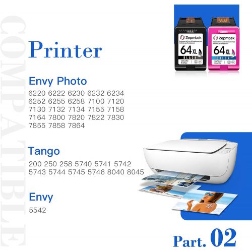  ZepmTek Remanufactured Ink Cartridge Replacement for HP 64XL 64 XL Used with Envy Photo 7800 7858 7155 7855 6255 7100 5542 6252 7158 7130 7164 6222 7134 Tango Smart Home Printer (1