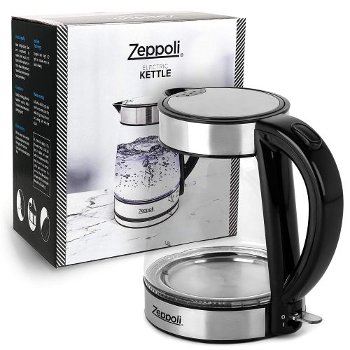  Zeppoli Electric Kettle - Glass Tea Kettle (1.7L) Fast Boiling and Cordless, Stainless Steel Finish Hot Water Kettle  Hot Water Dispenser - Glass Tea Kettle, Tea Pot