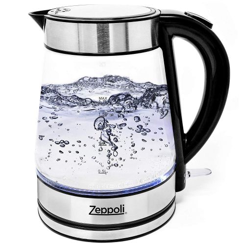  Zeppoli Electric Kettle - Glass Tea Kettle (1.7L) Fast Boiling and Cordless, Stainless Steel Finish Hot Water Kettle  Hot Water Dispenser - Glass Tea Kettle, Tea Pot