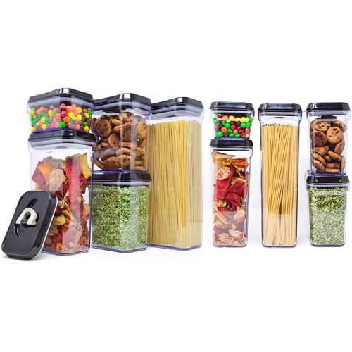  [아마존베스트][10-Piece] Zeppoli Air-Tight Food Storage Container Set - Durable Plastic - BPA Free - Clear Plastic with Black Lids (2.0 qt/2.3 liters) (1.5 qt./1.7 liters) (0.9qt/1.0 liter) (0.3