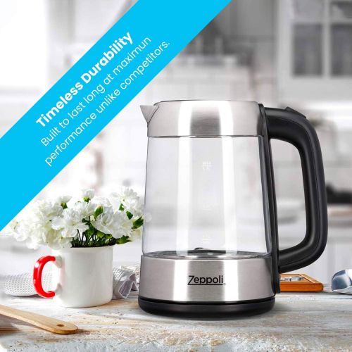  [아마존베스트]Zeppoli Electric Kettle - Fast Boiling and Cordless Glass Tea Kettle (1.7L) Stainless Steel Finish Hot Water Kettle  Hot Water Dispenser, Tea Pot Water Heater with Auto Shut-Off a