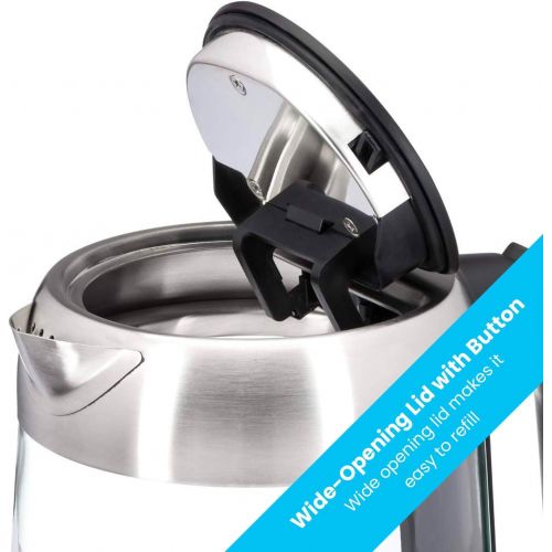  [아마존베스트]Zeppoli Electric Kettle - Fast Boiling and Cordless Glass Tea Kettle (1.7L) Stainless Steel Finish Hot Water Kettle  Hot Water Dispenser, Tea Pot Water Heater with Auto Shut-Off a