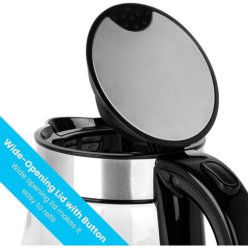  [아마존베스트]Zeppoli Electric Kettle - Glass Tea Kettle (1.7L) Fast Boiling and Cordless, Stainless Steel Finish Hot Water Kettle - Hot Water Dispenser - Glass Tea Kettle, Tea Pot Water Heater