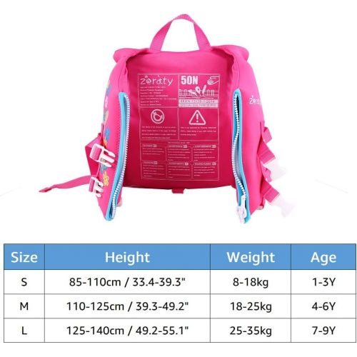  Zeraty Life Jacket for Kids Children Swim Vest Boys Girls Float Vest Swimming Aid Neoprene Buoyancy Jacket Learn-to-Swim 1-9 Years/Pink