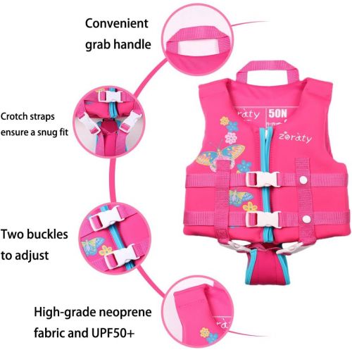  Zeraty Life Jacket for Kids Children Swim Vest Boys Girls Float Vest Swimming Aid Neoprene Buoyancy Jacket Learn-to-Swim 1-9 Years/Pink