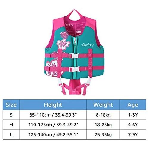  Zeraty Kids Swim Vest Life Jacket Flotation Swimming Aid for Toddlers with Adjustable Safety Strap Age 1-9 Years/22-50Lbs