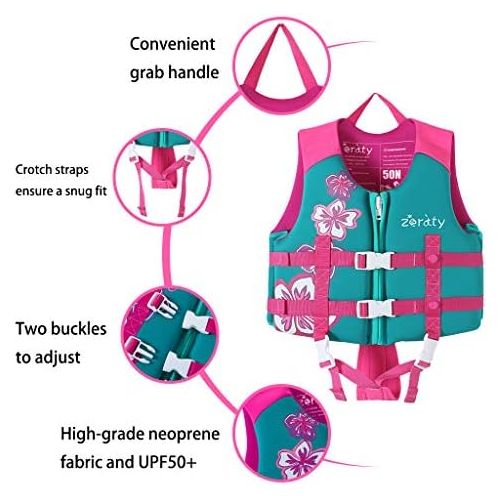  Zeraty Kids Swim Vest Life Jacket Flotation Swimming Aid for Toddlers with Adjustable Safety Strap Age 1-9 Years/22-50Lbs