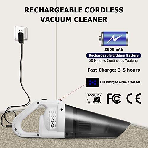  Zerhunt Cordless Handheld Vac Cleaner, Rechargable Held, Portable Lightweight Pet Hair, Hand Vacuum for Home and Car Cleaning with Quick Charge Tech, Black