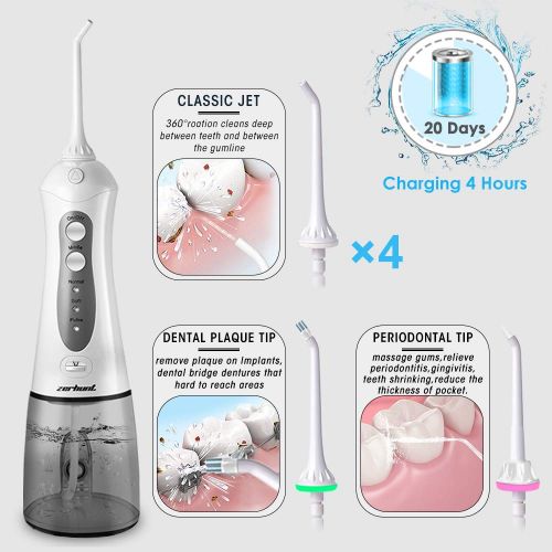  [아마존 핫딜] [아마존핫딜]Zerhunt Cordless Water Flosser Teeth Cleaner, [NEWEST 2019] High Plus Rechargable Portable Oral Irrigator For Travel, Braces & Bridges Care，IPX7 Waterproof With 6 Interchangeable Jet Tips