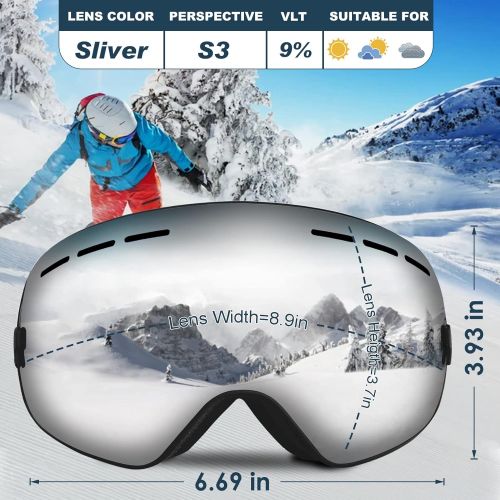  Zerhunt Ski Goggles for Men Women Youth, Anti Fog 100% UV 400 Protection OTG Snowboard Goggles for Snowmobile Sking Skating