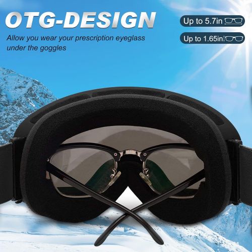  Zerhunt Ski Goggles for Men Women Youth, Anti Fog 100% UV 400 Protection OTG Snowboard Goggles for Snowmobile Sking Skating