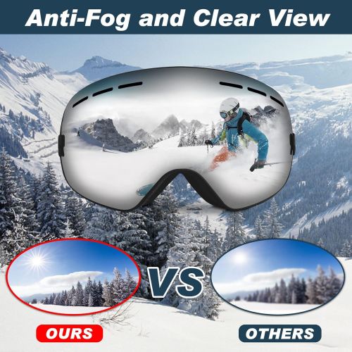  Zerhunt Ski Goggles for Men Women Youth, Anti Fog 100% UV 400 Protection OTG Snowboard Goggles for Snowmobile Sking Skating