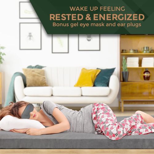  [아마존베스트]Zermatte Roll Up Memory Foam Mattress | Portable Folding Sleep Mat, Pad & Topper for Floor, Bed Frame or Camping Cot with Waterproof Cover, Travel Bag w/Straps, Eye Mask & Ear Plug