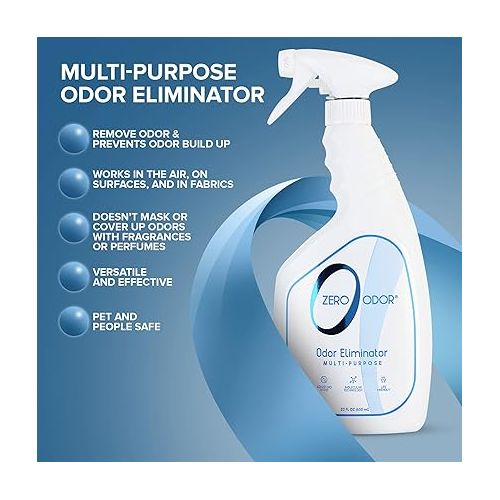  Zero Odor Multi-Purpose Odor Eliminator - Air & Surface Odor - Patented Technology Best for Bathroom, Kitchen, Fabrics, Closet- Smell Great Again, 22oz (Over 500 Sprays)