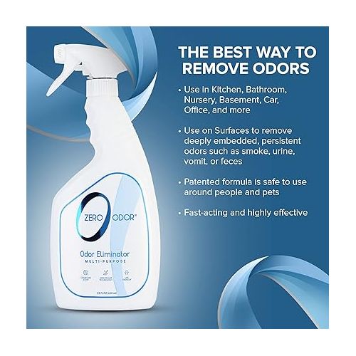  Zero Odor Multi-Purpose Odor Eliminator - Air & Surface Odor - Patented Technology Best for Bathroom, Kitchen, Fabrics, Closet- Smell Great Again, 22oz (Over 500 Sprays)