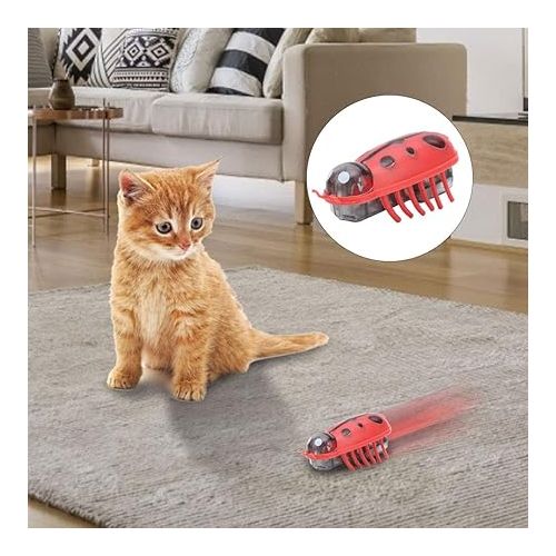  Zerodis Cat Interactive Toys, 7Pcs Mini Cute Ladybug Cat Playing Toy Electric Funny Interactive Toy with Battery for Cats Kitten Training Playing Chewing