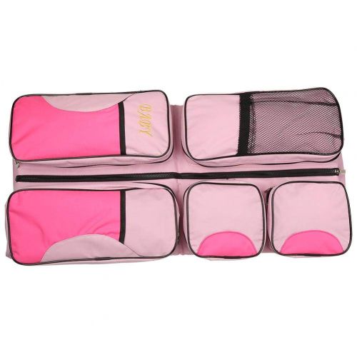  Zerodis Portable Crib,Oxford Cloth Foldable Multi-Pocket Large Size Tote Reusable Bassinet Bottle Travel Bag for Newborns Baby Infant(Pink)