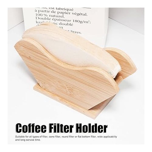  Bamboo Wood Coffee Filter Holder,Coffee Filter Box Coffee Paper Storage Rack Stand Coffee Filter Holder for Aeropress Chemex Hario V60 and Cone Filters