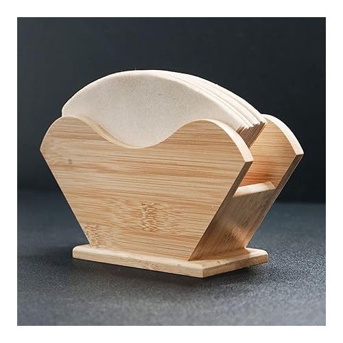  Bamboo Wood Coffee Filter Holder,Coffee Filter Box Coffee Paper Storage Rack Stand Coffee Filter Holder for Aeropress Chemex Hario V60 and Cone Filters