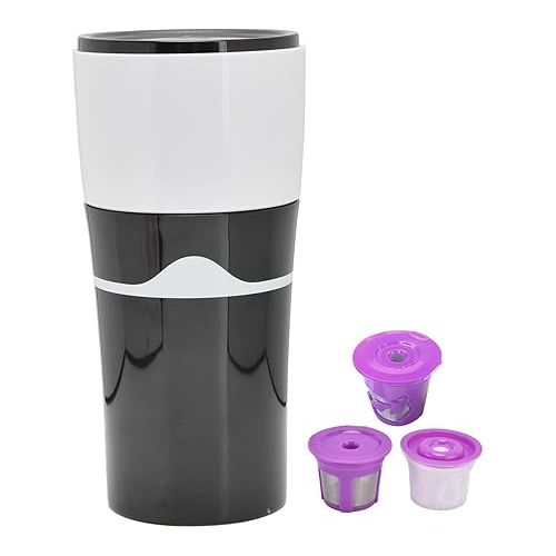  Zerodis Portable Drip Coffee Maker, 450ML Travelling Drip Coffee Machine Office Camping Hot and Cold Brew Coffee Makers for K Cup Capsules(Black and white)