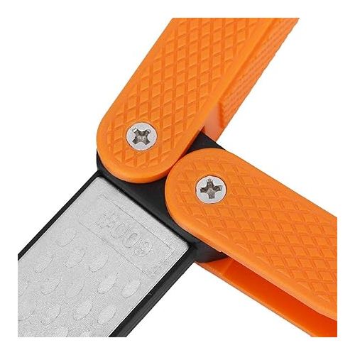  Double Sided Diafold Sharpener, Fine/Coarse Diamond Sharpening Stone, 400/600 Grit Foldable Knife Sharpener Gritstone Whetstone non-slip Handheld (Black)(Orange)