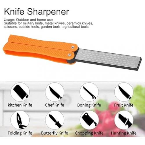 Double Sided Diafold Sharpener, Fine/Coarse Diamond Sharpening Stone, 400/600 Grit Foldable Knife Sharpener Gritstone Whetstone non-slip Handheld (Black)(Orange)