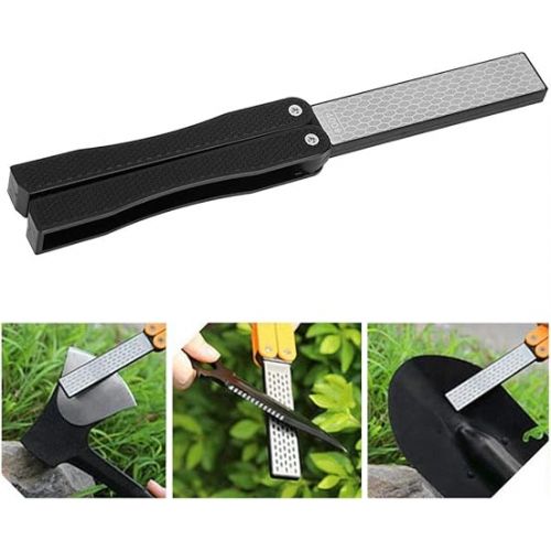  Double Sided Diafold Sharpener, Diamond Sharpening Stone Folding Pocket Garden File Tool Knife Sharpener for Axe Hatchet Lawn Mower Blade Garden Shears Chisels Spade Drills