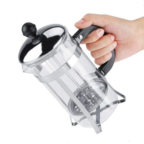  Zerodis Transparent Stainless Steel Coffee Pot with Handle Home Office 600 ml