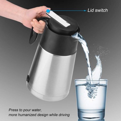  Zerodis Isolierkanne Thermoskanne Tragbare 1300 ml 12/24 V Reise Auto Lkw Wasserkocher Schnell Kochen mit Zigarettenanzuender Fuse fuer Tee Kaffee trinken(24V)