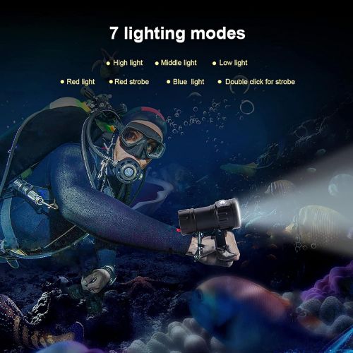  Zerodis Taucherlampe, IPX8Wasserdichte 18.000LM 500m Bright Perlen Submarine Unterwasser Tauchen 80m Taschenlampe Beleuchtung Lampe Handheld Video Fotografie Taschenlampe mit Griff Hal