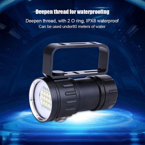  Zerodis Taucherlampe, IPX8Wasserdichte 18.000LM 500m Bright Perlen Submarine Unterwasser Tauchen 80m Taschenlampe Beleuchtung Lampe Handheld Video Fotografie Taschenlampe mit Griff Hal