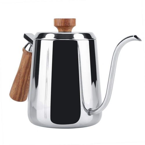  Zerodis Wasserkessel mit Schwanenhals, 350 ml, 600 ml, 304 Edelstahl, Tropfkaffeetopf, Holzgriff, poliert, mit Deckel, 350ML