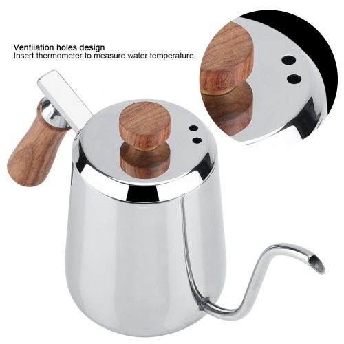  Zerodis Wasserkessel mit Schwanenhals, 350 ml, 600 ml, 304 Edelstahl, Tropfkaffeetopf, Holzgriff, poliert, mit Deckel, 350ML