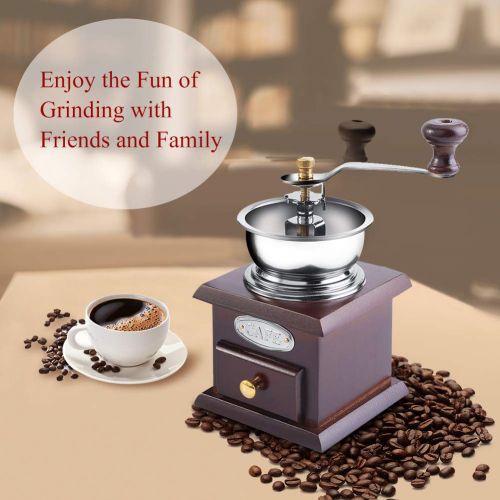  Zerodis Manuelle Kaffeemuehle Retro Holz Hand Kaffeemuehle Kaffee Korn Burr Mill Maschine mit Catch Drawer(Red Wooden)