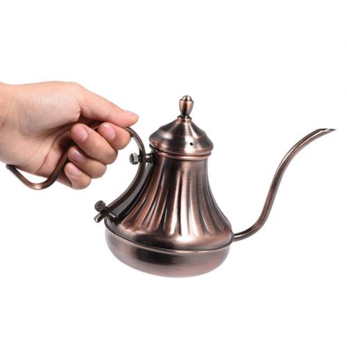  Zerodis Tee Kaffee Kessel Coffee Drip Kettle Edelstahl Teekanne Wasserkessel Gooseneck Kettle fuer per Hand aufgegossenen Filterkaffe(Bronze 450ml)