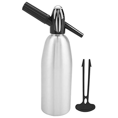  Zerodis 1 l Soda Siphon Flasche Professionelle Legierung Soda Siphon Kohlensaurehaltige Seltzer Wasserbereiter mit Druckregler fuer Saft Getranke Cocktail silber