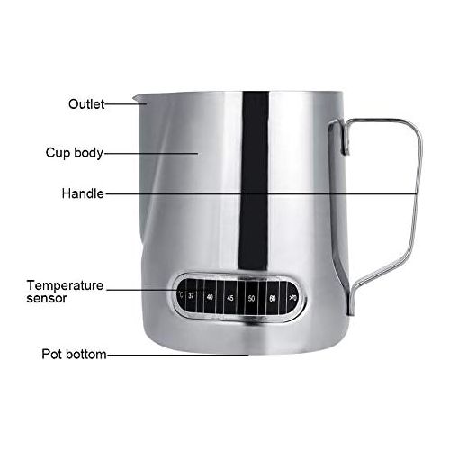  Zerodis Milchkannchen Milk Pitcher 600ml milchkanne edelstahl Milch Aufschaumen Krug mit Temperatur Anzeige perfekt fuer Milchaufschaumer Cappuccino Milchschaum Cafe Art Aufschaumkannchen